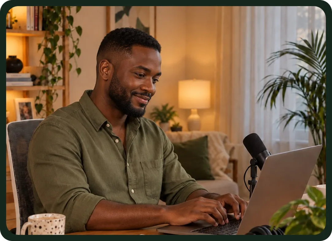 A person using a laptop at home